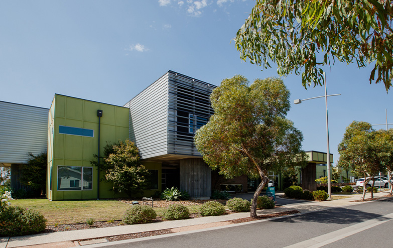 Dalkeith Heights Community Centre with a green roof, showcasing sustainable architecture and environmental consciousness.